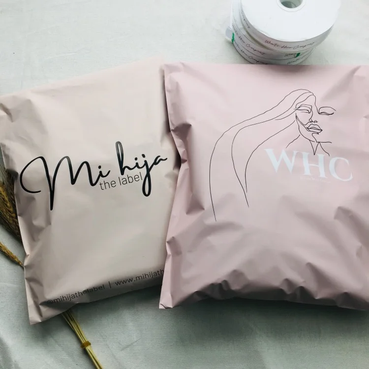 custom Logo printed biodegradable pink khaki personalised poly mailers bulk plastic mailing bags shipping packaging envelope