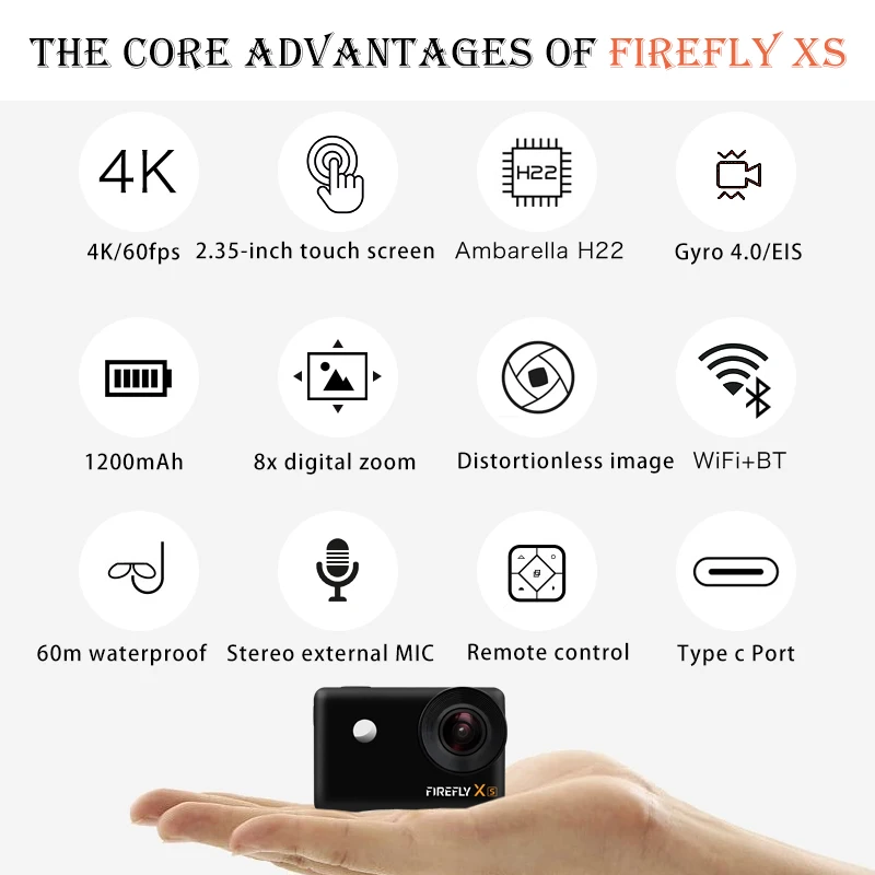 Hawkeye firefly 4k Action camera Six-axis gyroscope image stabilization HD recording outdoor shooting mobile phone action camera