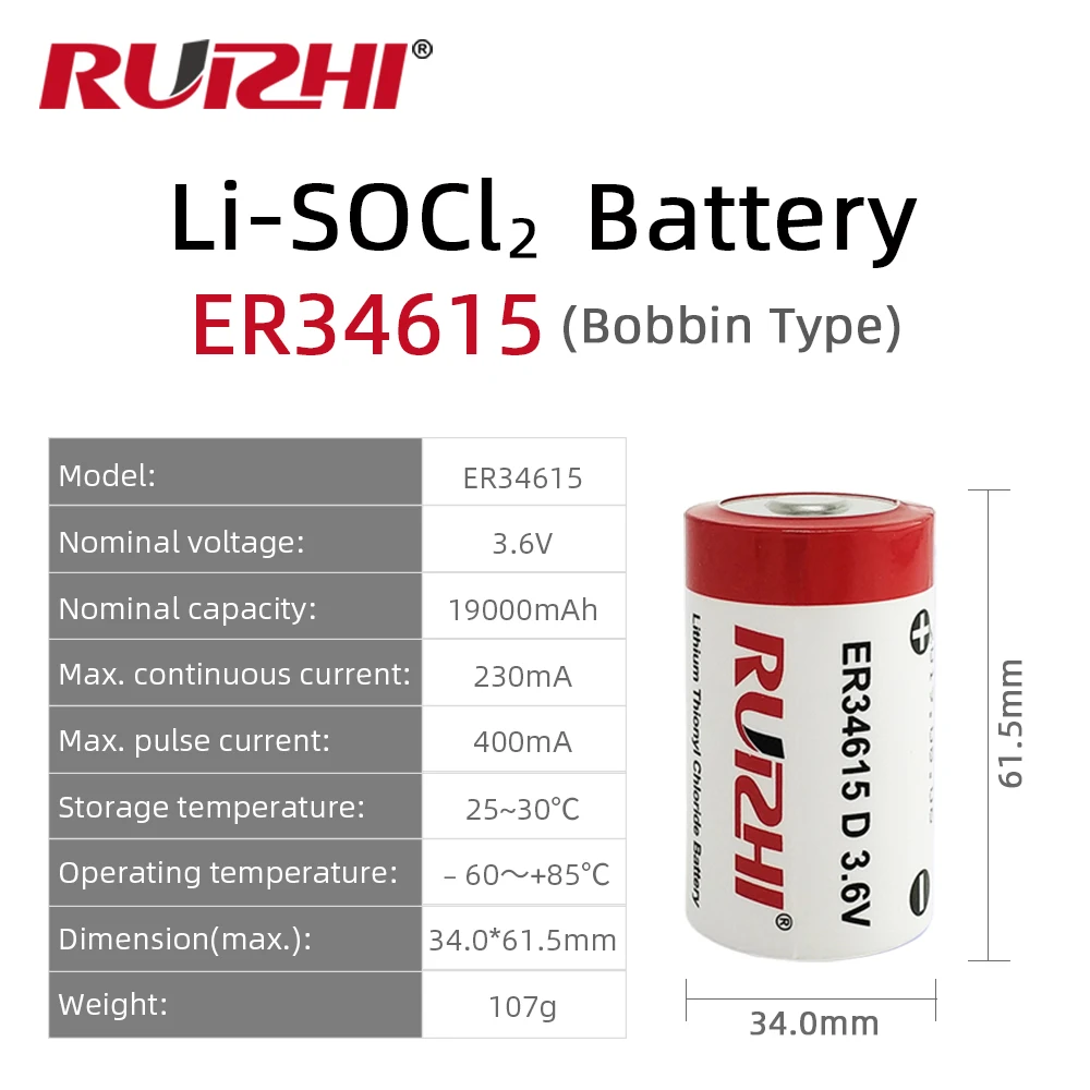 Литиевая аккумуляторная батарея ER34615 3 6 В 19ah первичная ячейка с 1550 RHC перезаряжаемая для амперметра газового водяного Теплового Счетчика