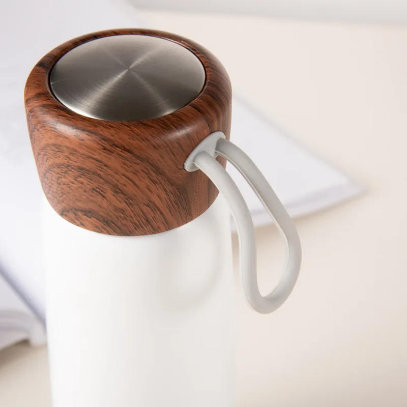 New Arrival 400ml 500ml Insulated Thermos Water Cup Stainless Steel Double Wall Vacuum Flask with Wood Pattern