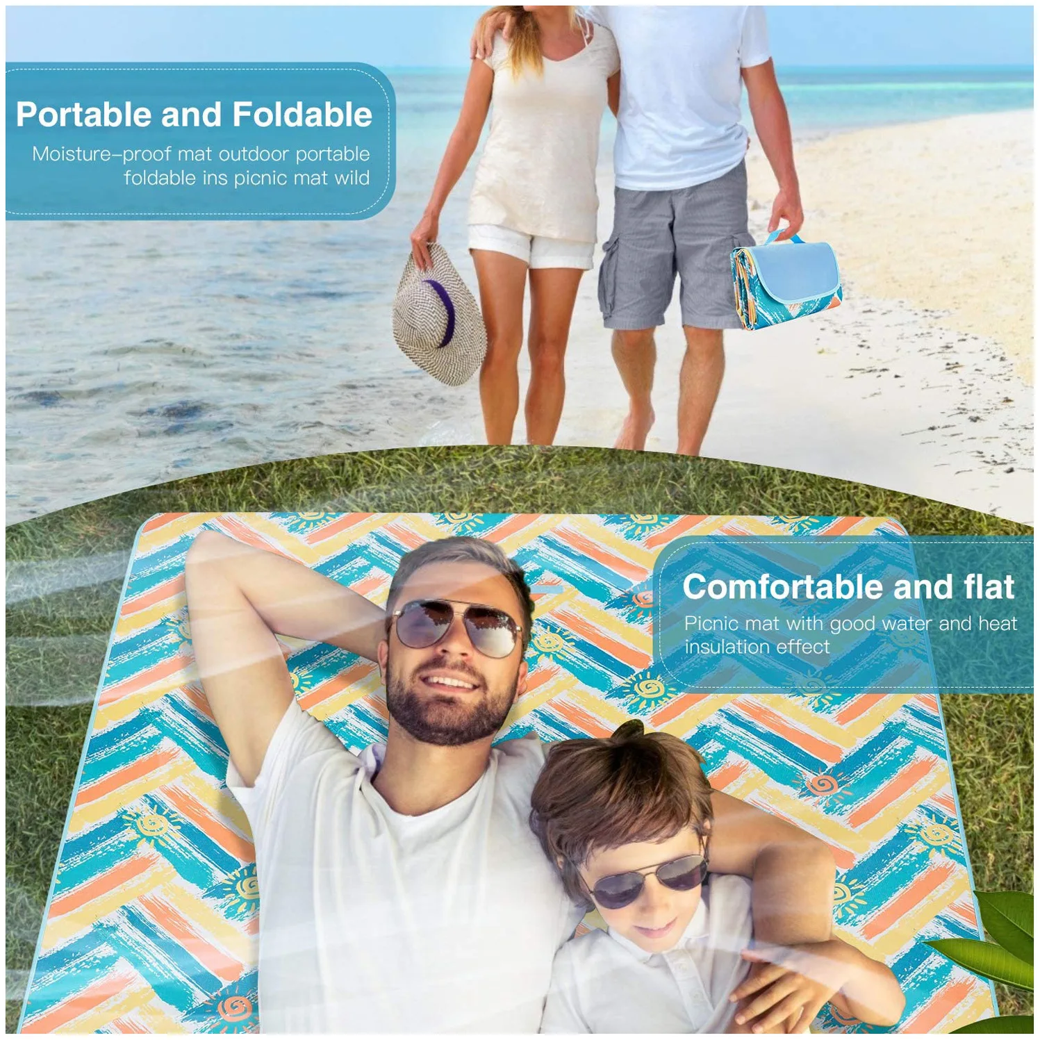 Fashion Styles Custom Portable Foldable Picnic Beach Mat Picnic Blanket Camping Moisture proof Mat For Outdoor Trekking