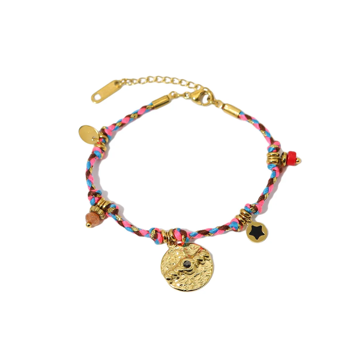 Trendy Men Stainless Steel Braided Bracelet Women Natural Stone Adjustable Gold Bracelet