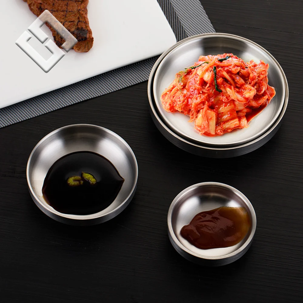 Wholesale Stainless Steel Mini Soy Sauce Dishes Round Flat Serving Dipping Sauce Dish Stainless Fruit Tray Sauce Dish For