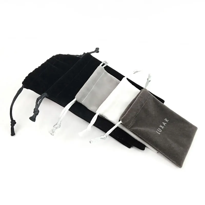 customized logo gold stamping hot foil drawstring bags velvet jewelry pouch