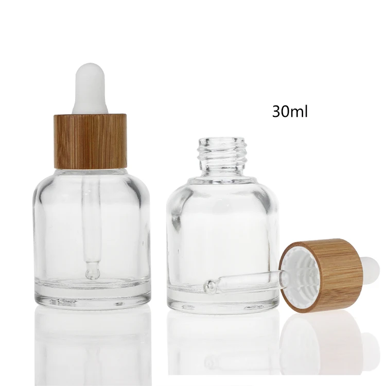 20ml 30ml 50ml Cosmetic Skincare Packaging Glass Dropper Serum Bottle with Texture Bamboo Collar Cap Essential Oil for Face Care