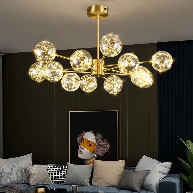 Magic Bean Glass Ball Chandelier Light Contemporary Style LED Pendant Light Modern Brass Light Fixture