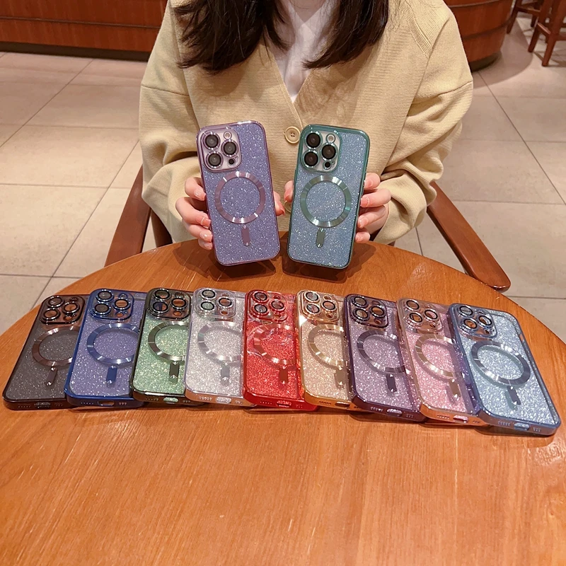2023 Stylish Pretty Glitter Luxury Magnetic Mobile phone case For iPhone 14 13 12 11 Pro Max 14 Plus MagSafe Protective cover