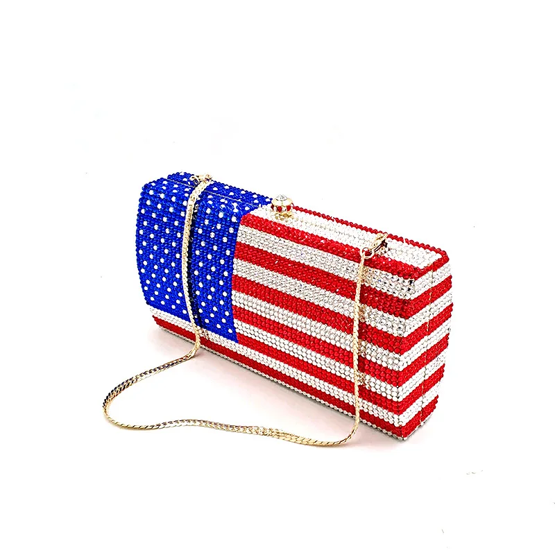 Luxury handmade purses elegant women evening party bridal wedding long clutches American flag full crystal bag