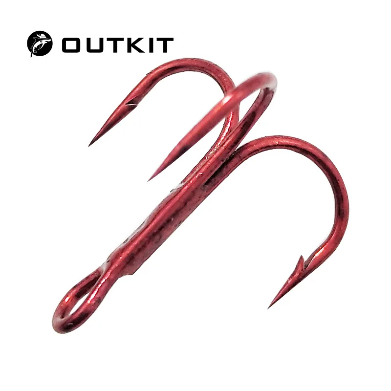 OUTKIT 20PCS/lot High quality Red color Fishing Hook Stainless Steel Material Treble Fishing Hook