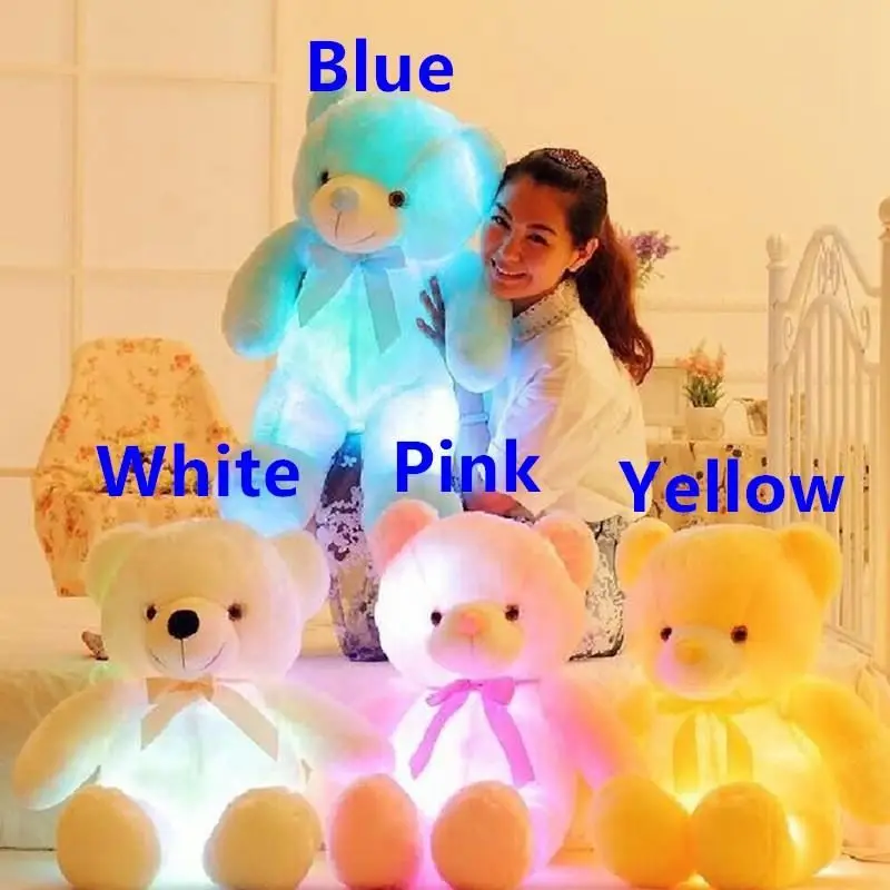 2018 Hot Customized Lovely Colorful Stuffed Teddy Bear Doll Led Light Up Bear Plush Toy With Love Heart Kids Gift