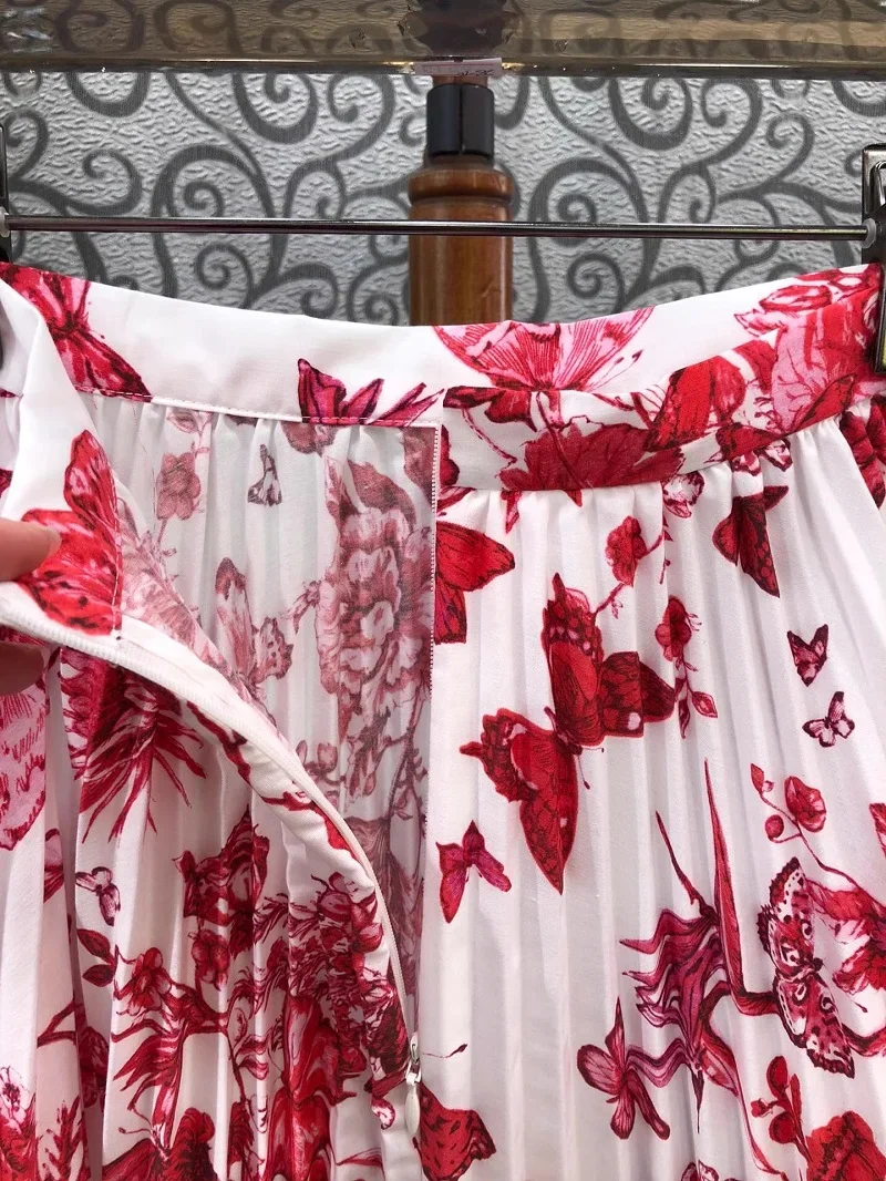 Top Quality New Long Skirt 2024 Spring Fashion Women Colorful Floral Prints High Waist Long Maxi Skirt Lady Cotton Pleated Skirt