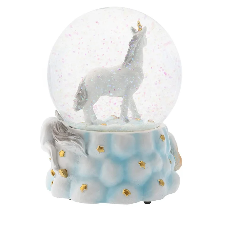 polyresin music  unicorn snow globe with sound snow globe for gift
