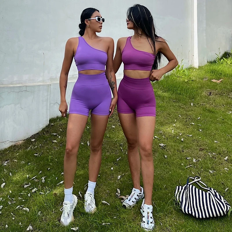 New Workout Set Women Clothing Active Wear Gym Fitness Sets Seamless Yoga Suits One Shoulder Sports Bra Scrunch Butt Leggings