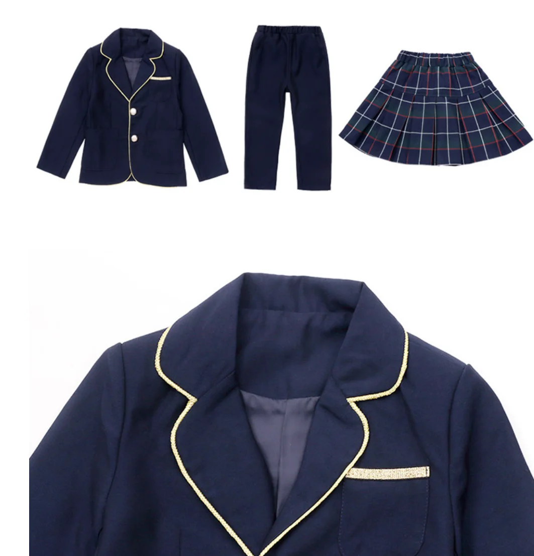 Custom Logo Student school uniform navy blue blazer style tops