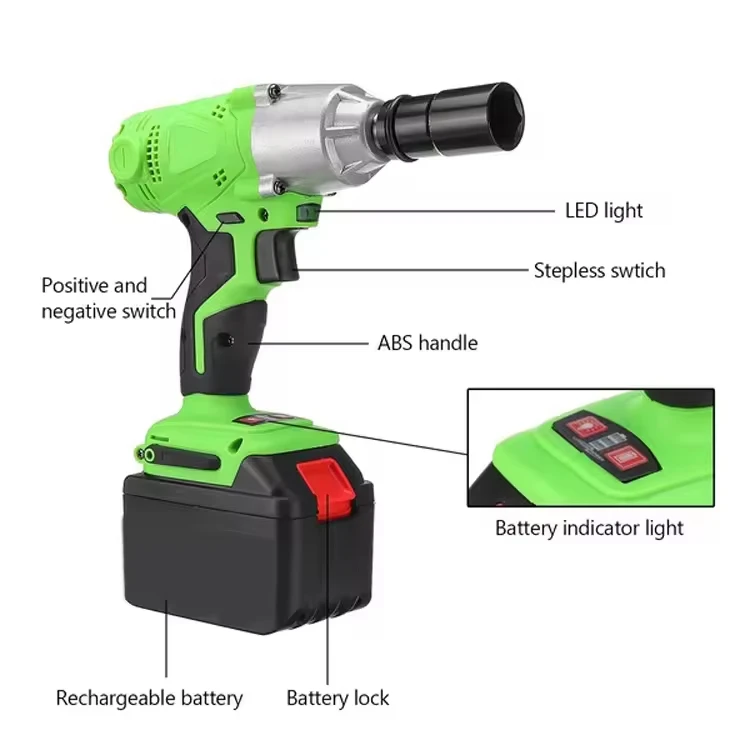 Brushless 21V Double Speed Electric Cordless Brushless Impact Wrench with 320Nm
