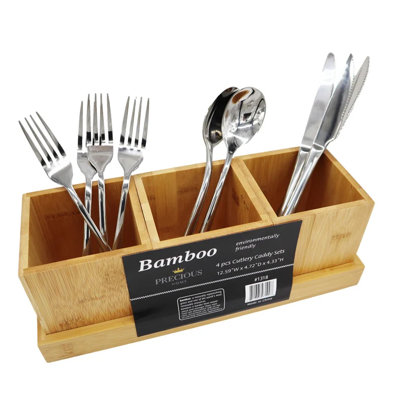 Wood Cutlery Caddy, Kitchen Utensil Organizer Silverware Storage Kitchen Countertop Flatware Organizer