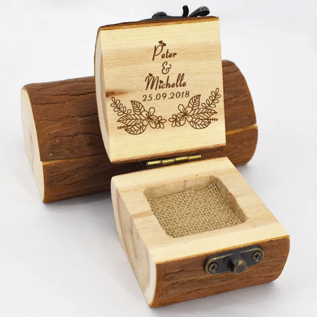 Rustic Style Wooden Ring Box Handmade Solid Wood Wedding Ring Case Gift