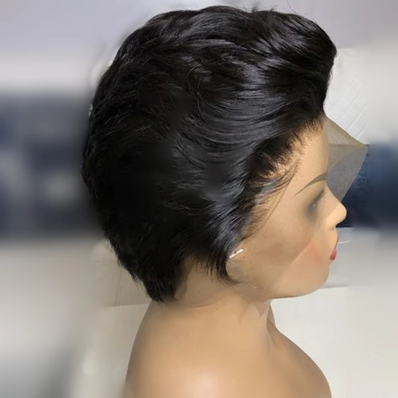Natural Color Short Pixie Cut Human Hair Wigs Brazilian Unprocessed Wholesale Lace Front Wigs For Black Women