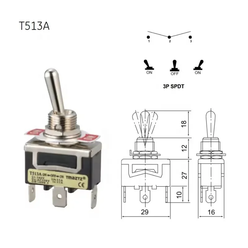 3 Pin Waterproof 250V 15A 125V 20A Metal On Off On locking 12mm Car Dash SPST Toggle Switch for