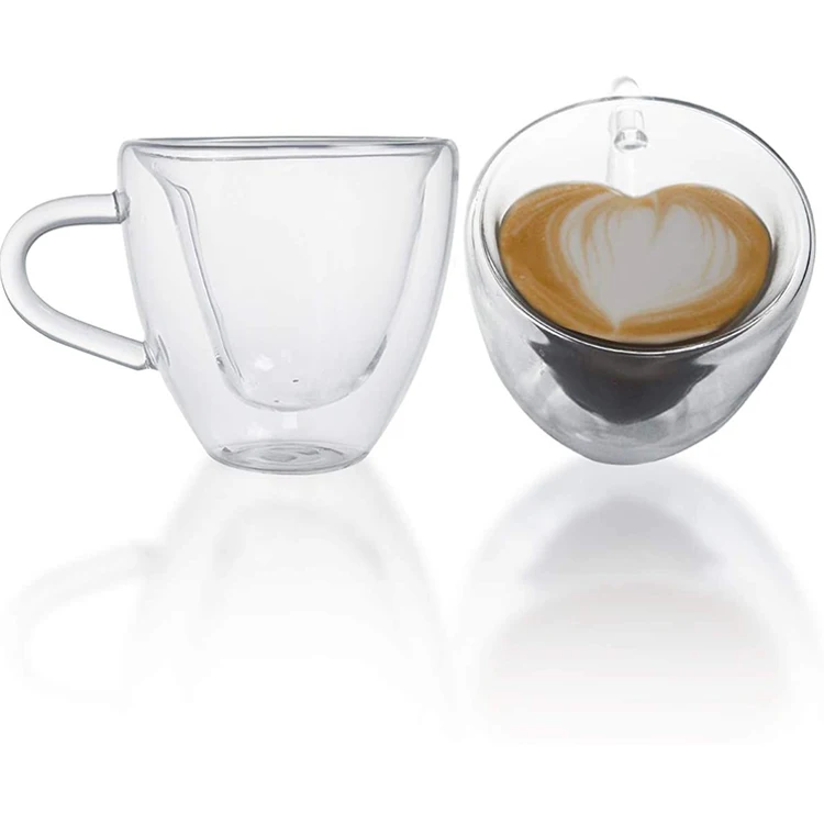 Espresso cups 6 oz Glass Double Wall Thermal Insulated Espresso Shot Cups Mugs in Cute Heart Shape with Handle