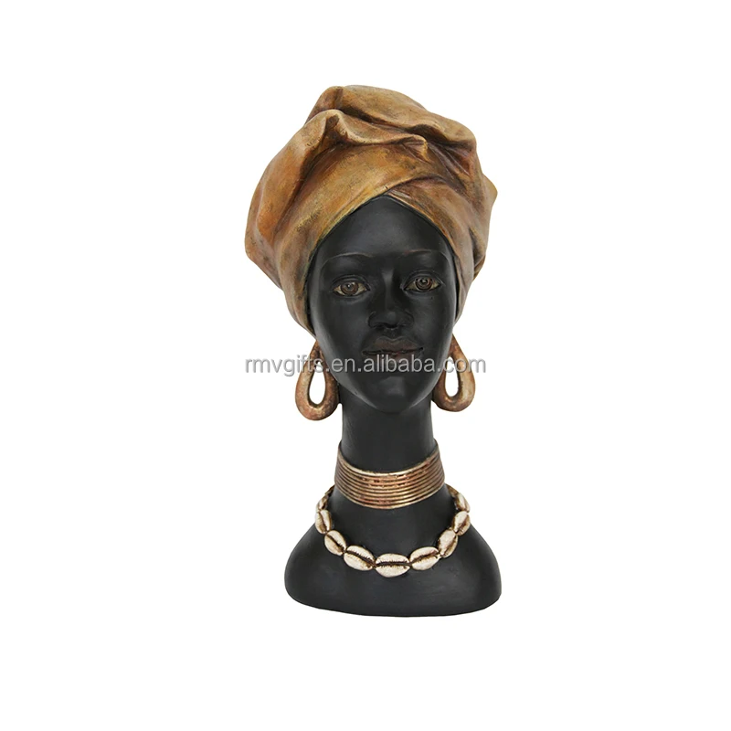 Home Decoration Popular Vintage Charming Black African Women Sculpture Hand Carved Resin Lady Bust