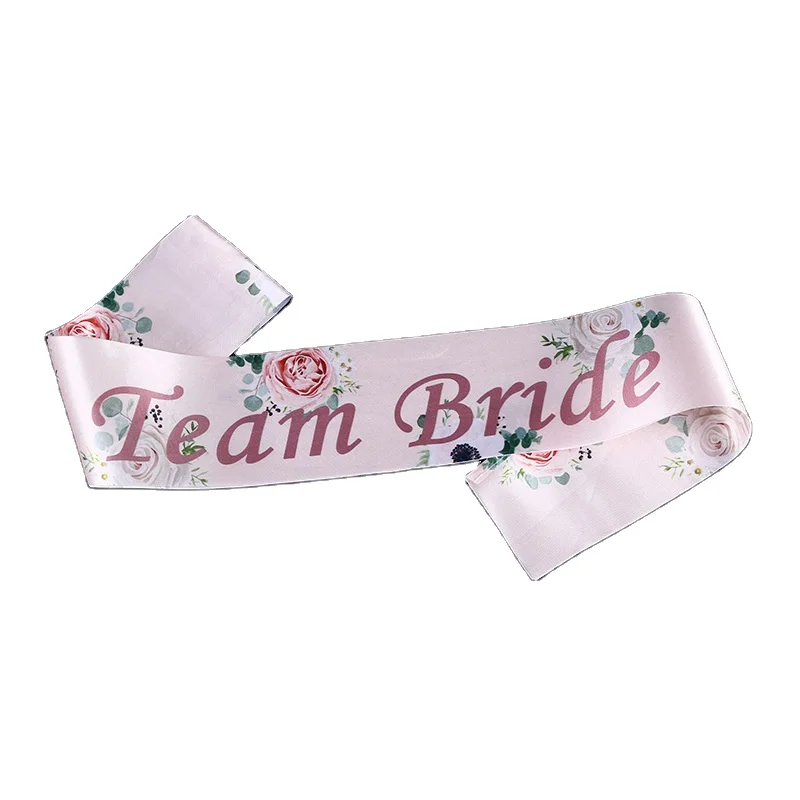 Hot Sale Rose Gold Wedding Cheap Stain Bride to be Bridesmaid Party team Wholesale ribbon sashes belt Leg circles corsage