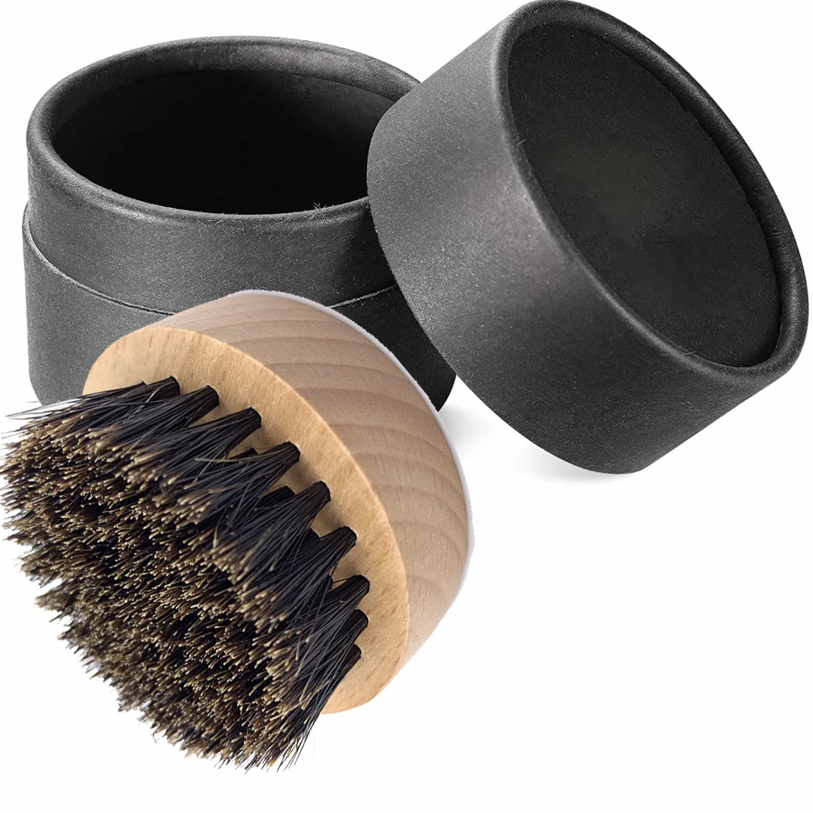 High Quality Small Travel and Round Black Golden Boar Bristle Beech Wood Wooden Beard Mustache Brush for Men beard hair styling