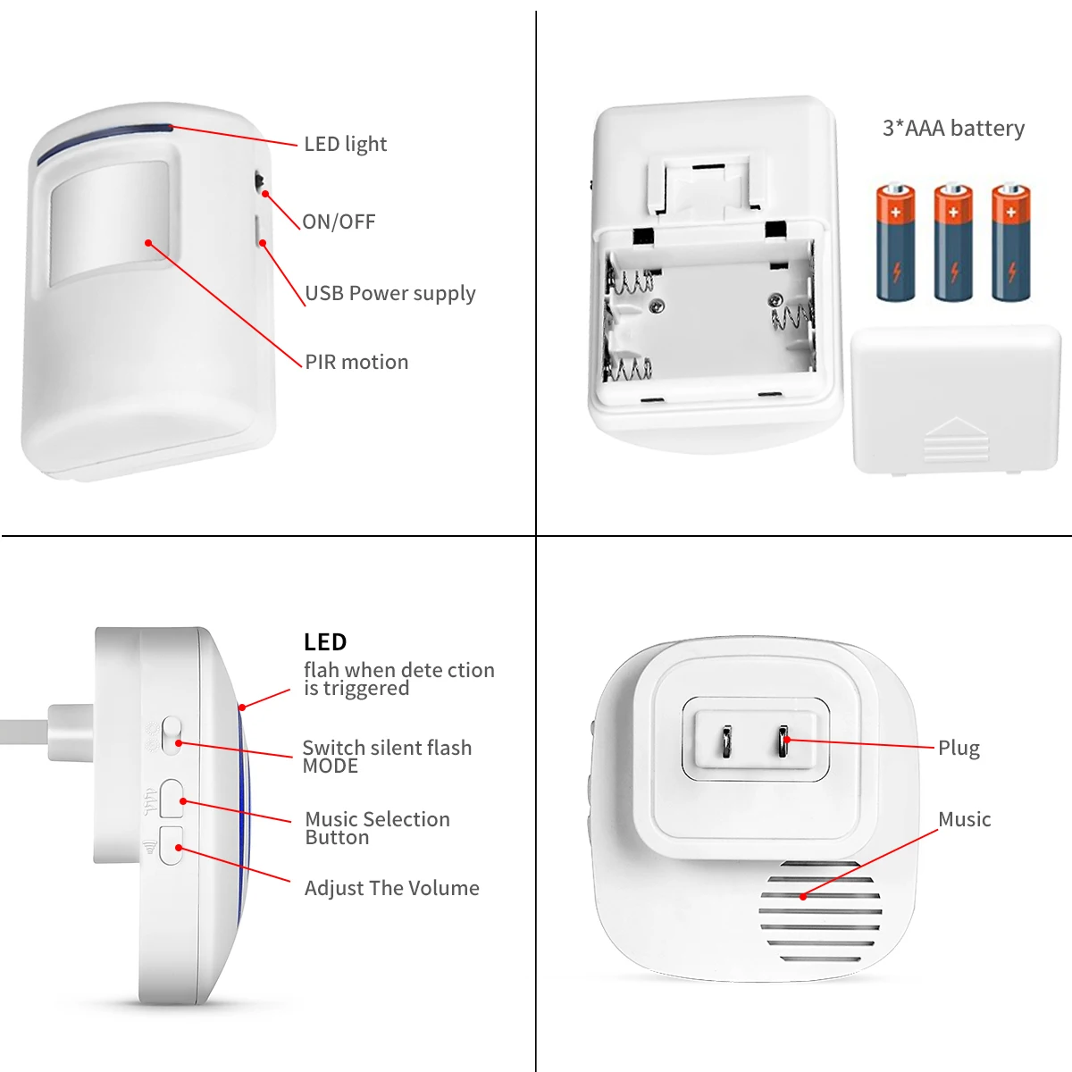 Shenzhen Manufacturer Shop Smart Front Gate Singing Door Bell Chime PIR Motion Sensor Burglar Alarm