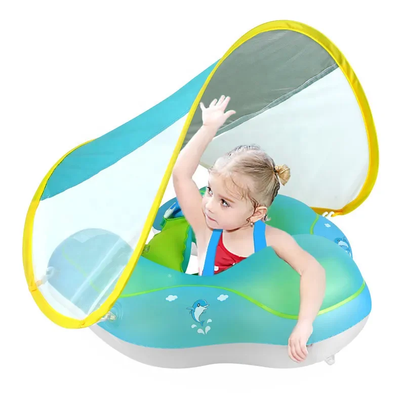 Baby Swimming Float Inflatable Pool Float Ring With Sun Protection Canopy