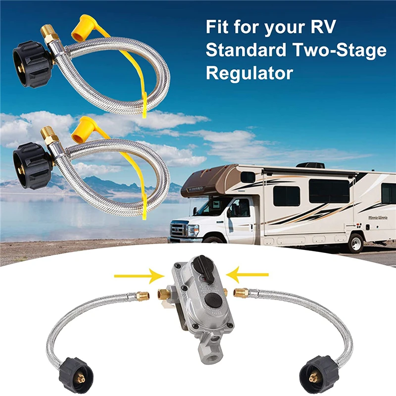 2 Pack 1/4 NPT RV Propane Hose, 12 inch Stainless Steel Braided Propane Tank Pigtail Connector for Standard Two-Stage Regulator
