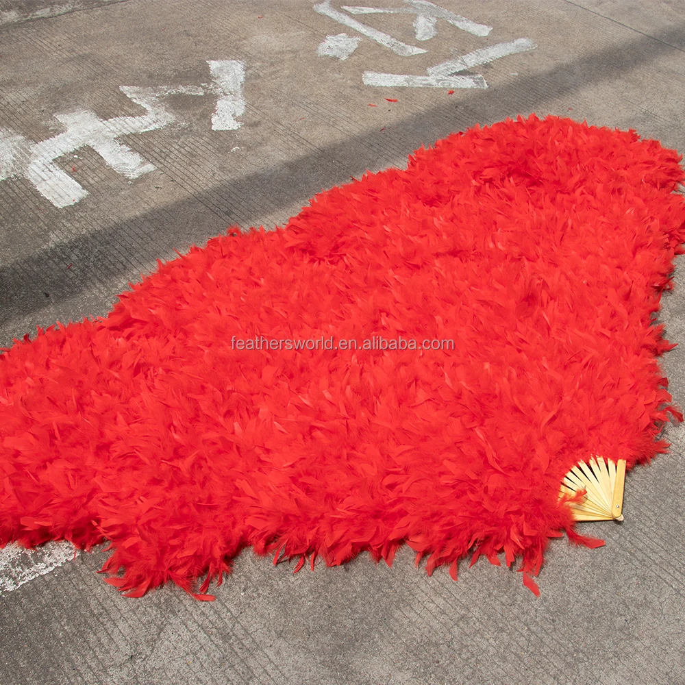 Turkey Feather Fans 13 Bones Plumage FAN With Bamboo Fluffy Red Staves for Belly Dance Halloween Wedding Party Folding Fan