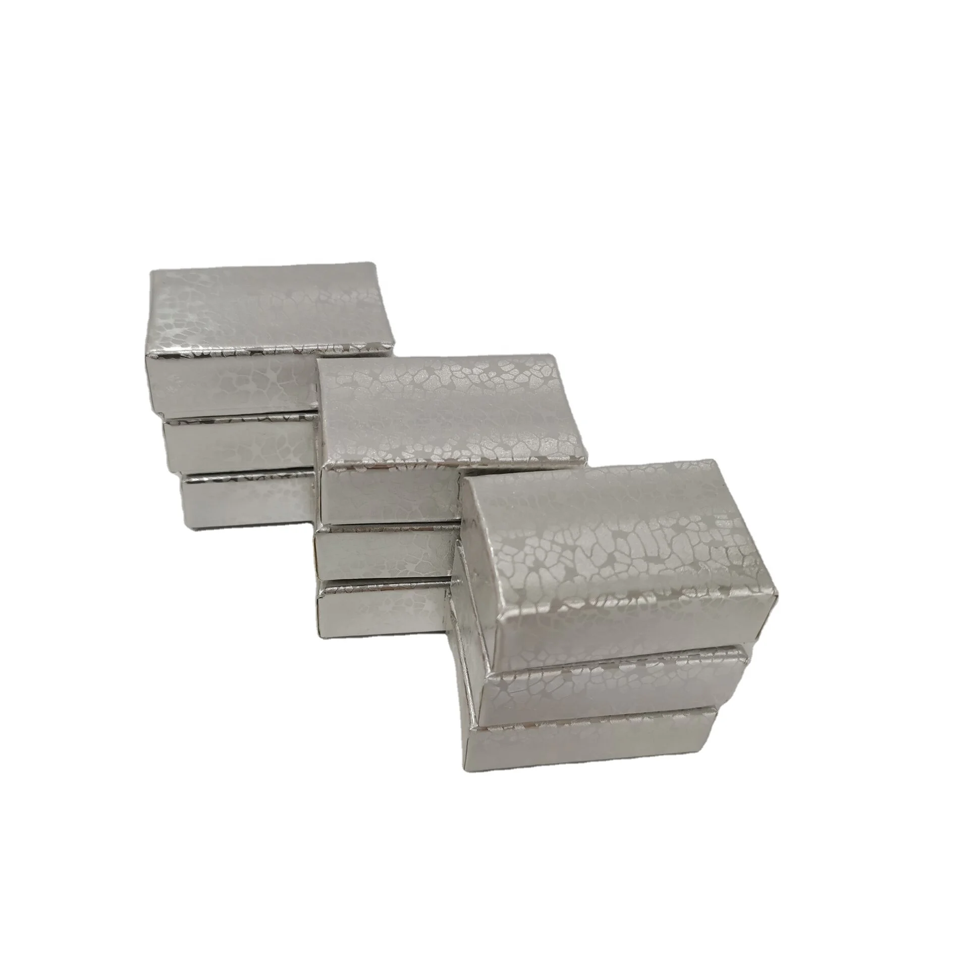Z11S  Custom Silver Color Cardboard Gift Jewelry Box with Lid for Earring  Silver Embossing Cotton Filled Paper Boxes