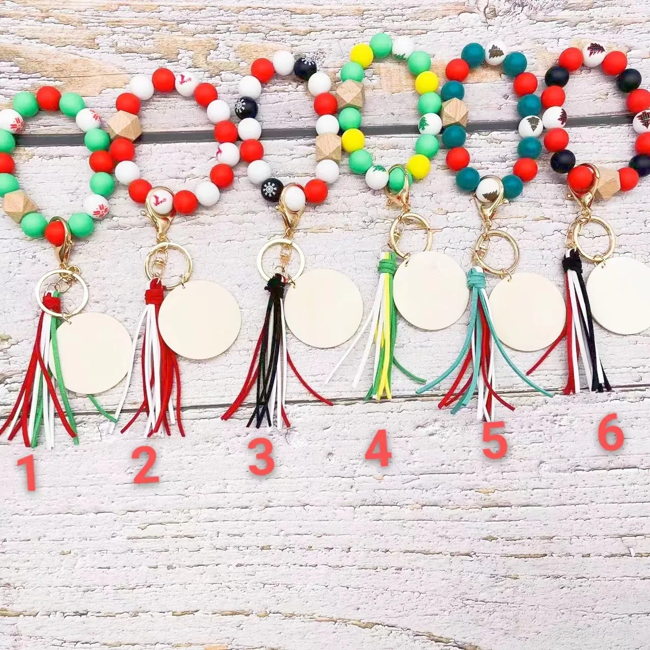 Rainbow Luxury Colorful Deer Silicone Circle Bracelet Wrist Blank Wood Keychain  for Women Christmas Gifts