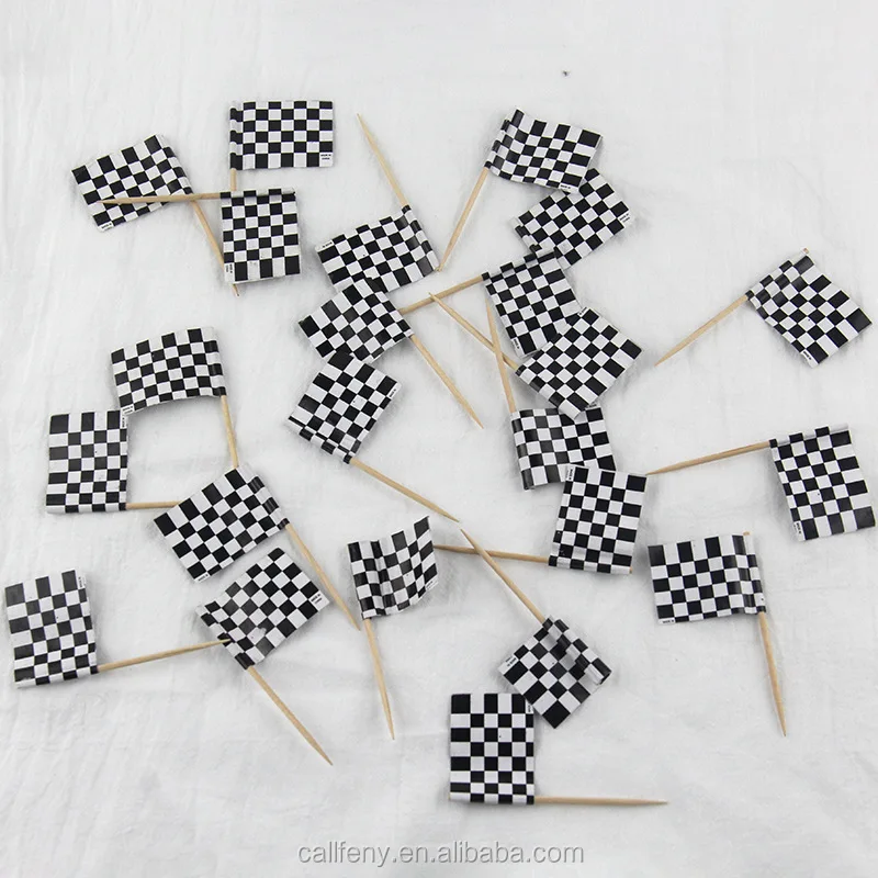 24pcs Checkered Racing Flag Party Cupcake Picks Toothpick Flag Dinner Flags birthday cake topper