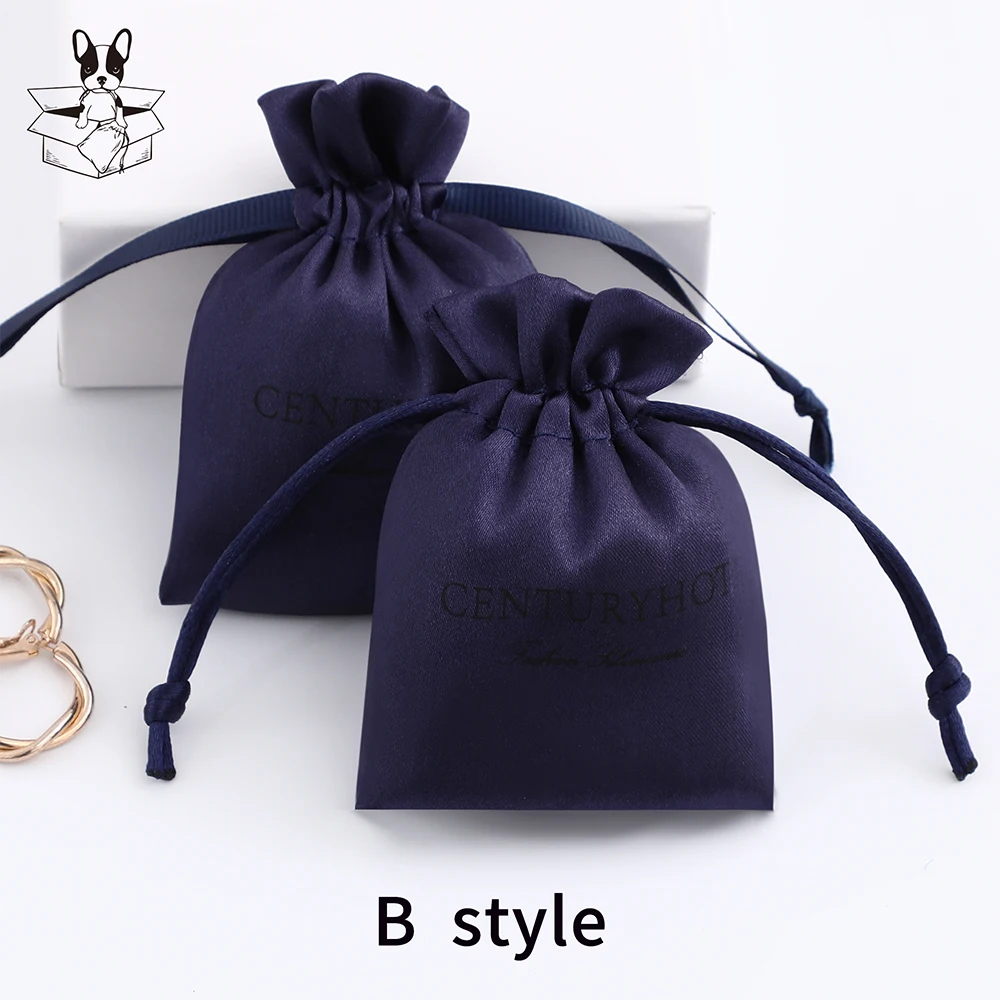 Dark Blue Satin Jewelry Pouches, Hair Shoes Packaging Bags, Personalized  Drawstring bag With  Logo Custom