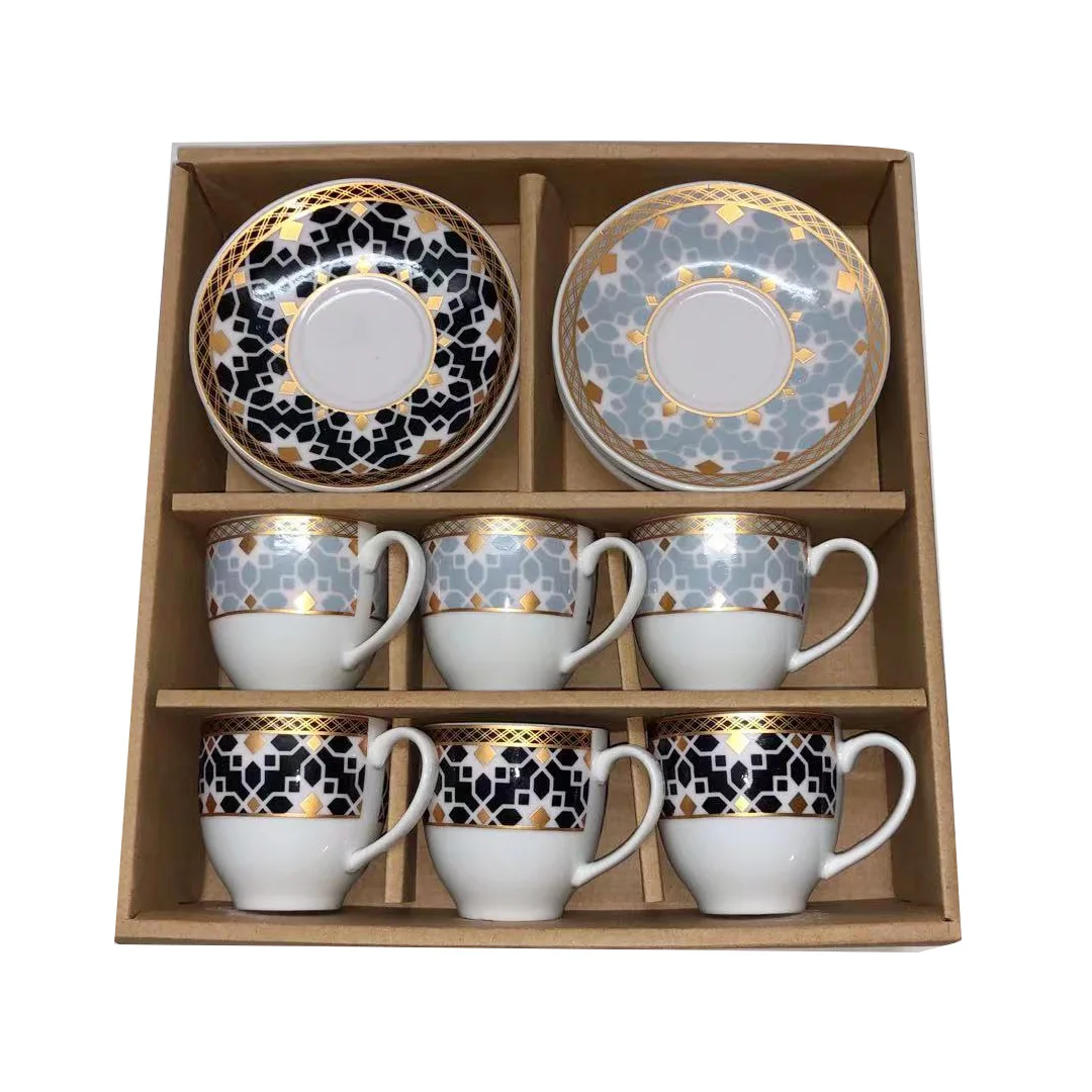 European Style Coffee Set Ceramic Plated Six Cups Six Saucers Set Creative Dinnerware Ceramic Cup Gift Box Sets