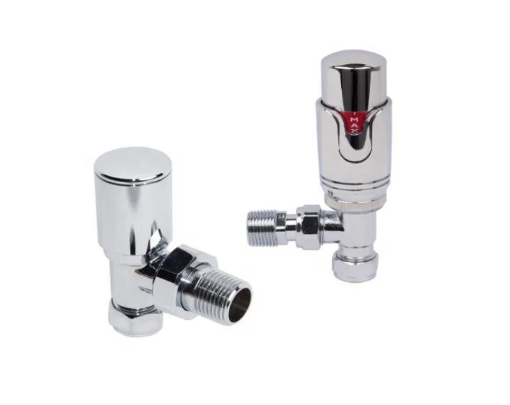White head Thermostatic Straight Towel Radiator Valves 15mm Central Heating