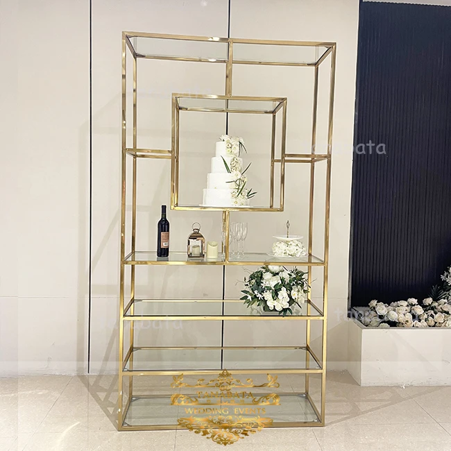 Wedding decorate high stainless steel gold metal bar back display rack