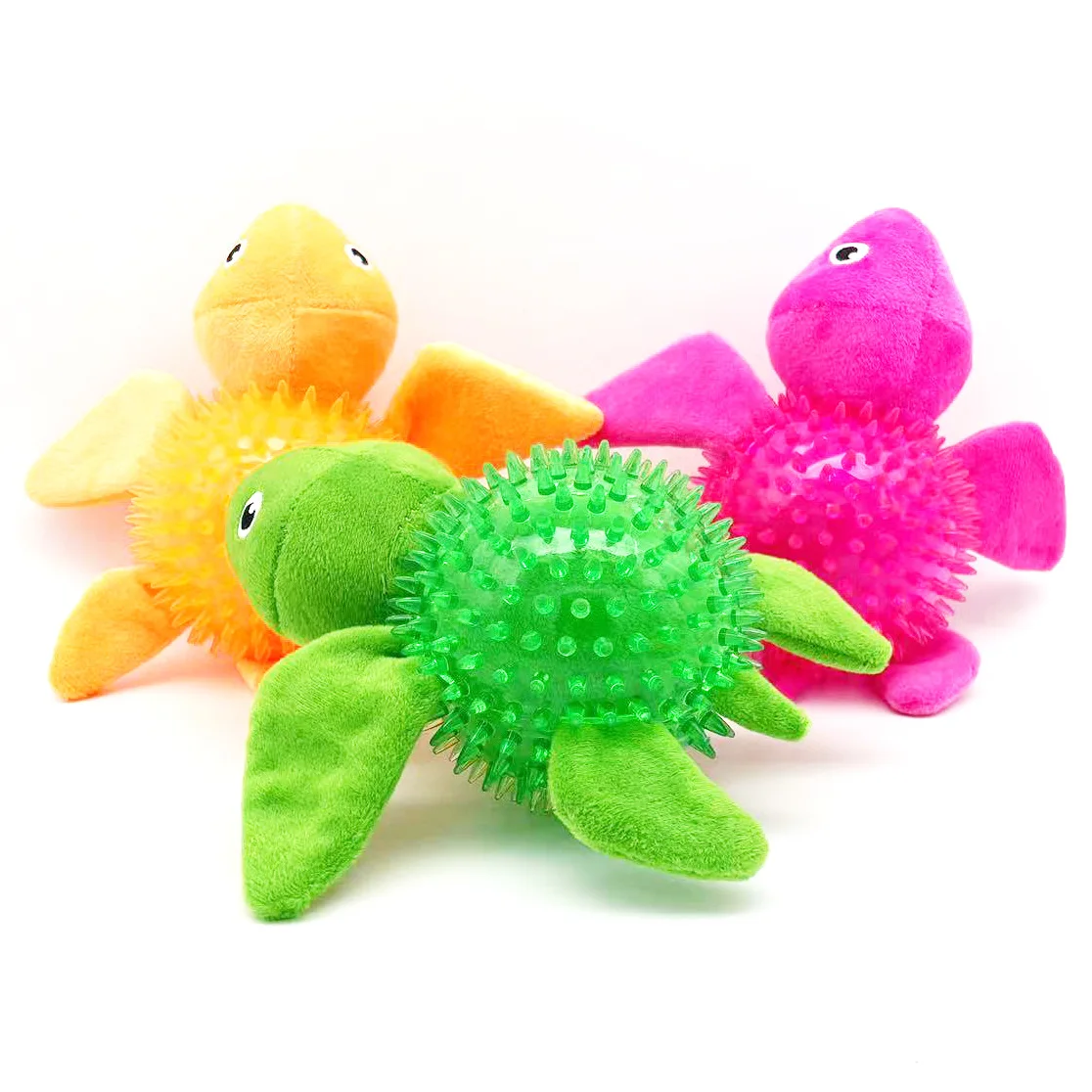 New Pet Sound Bite Resistant Clean Teeth TPR Rubber Plush Turtle Thorn Ball Dog Chew Toy