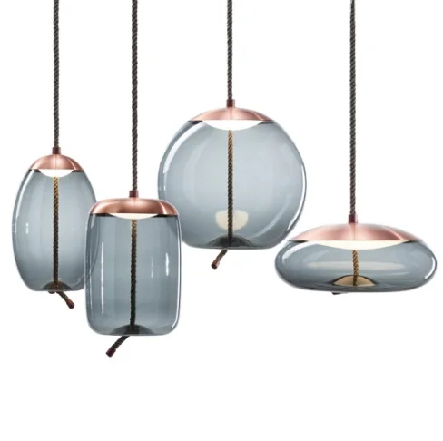 Simig lighting new fashion glass shade hanging hemp rope pendant light for bar coffee