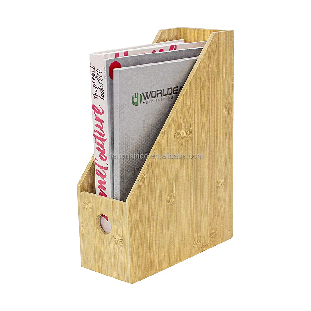Bamboo table document organizer adjust desktop file sorter A4 paper storage wood box