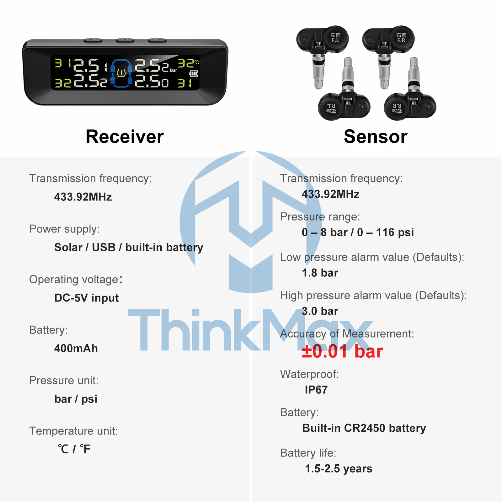 Car TPMS LCD display 8bar Solar Power Wireless Automatic accessories Tyre Tire Pressure  Alarm Monitoring System For Car TPMS