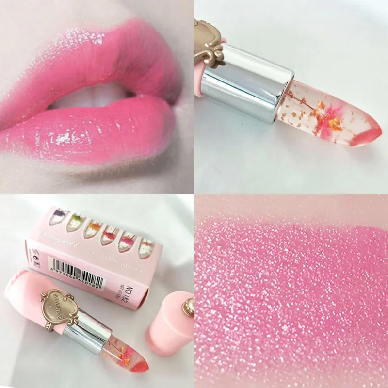 Hot selling 6 colors dry flower nude matte lipstick color changing lip balm lip stick waterproof jelly crystal lipstick