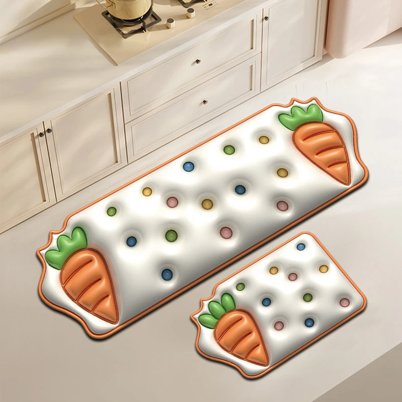 Custom 3D Cute Absorbent Pad Non Slip Kitchen Mat Rubber Anti Fatigue Kitchen Mat Cartoon Carrot, pepper, Bok choy