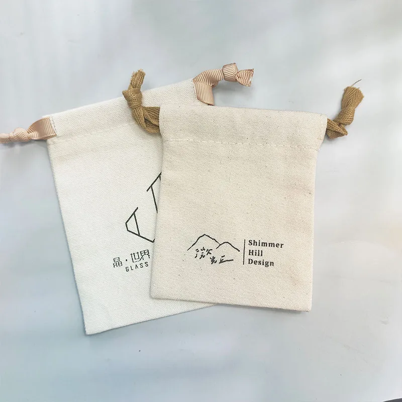 Повторное Использование Пользовательского Размера логотип муслин натуральная Органическая небольшая линия хлопок шнурок сумка Ювелирные изделия хлопковый мешочек