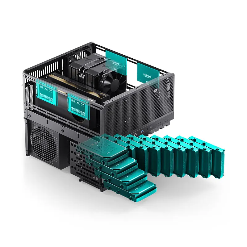 JONSBO N5 Mini-ITX Aluminum Mini Chassis ATX Mid Tower Case 8+1 HDD Bay Dual 120mm Fans SFX PSU 1U USB PC Cases Acrylic Material