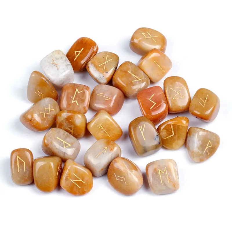 Gemstone Rune Stones Wholesale Yellow Jade Tumbled Stone