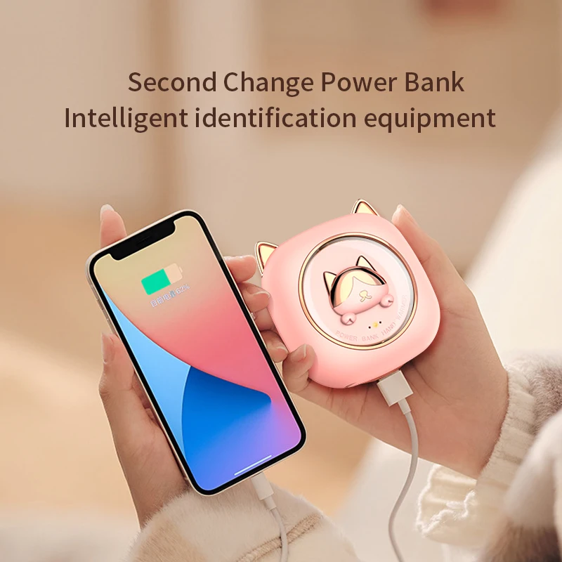 Wholesale Custom  Cartoon Pet Cute Cat 3600mAh Portable Mini Electric USB Type C Rechargeable Hand Warmer Power Bank