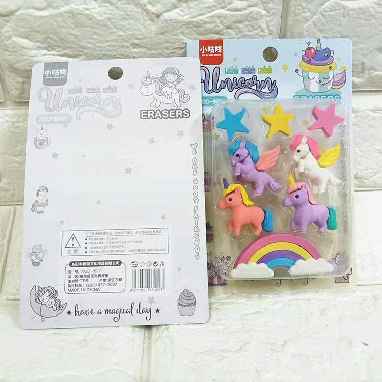 fancy cheap cartoon kids rainbow eraser cute animals rubber unicorn eraser for children