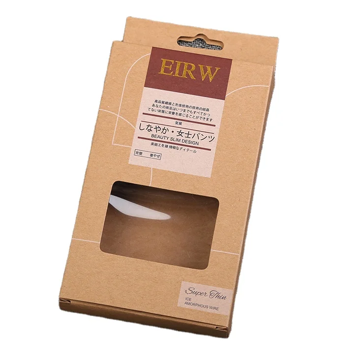 Custom logo eco friendly brown kraft paper packing boxes with clear window Retail woman underwear packaging box